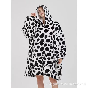 Cow Giant Pocket Winter Oversize Sherpa Hoodie Blanket